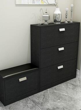 入户门一鞋柜黑色超鞋薄家用经IJC口济型大容量坐凳体翻斗式玄关