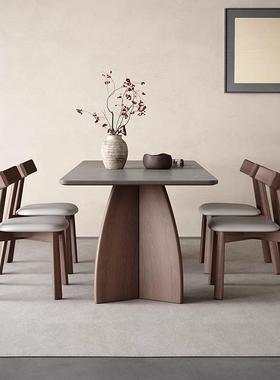 实木CZ113岩板餐现形代约胡桃色简桌饭桌家用意式极简灰色长方岩