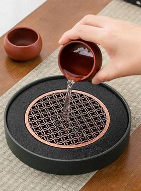 茗绣天然24225茶盘家用小石号泡台储水干小盘圆形壶茶承壶垫托盘