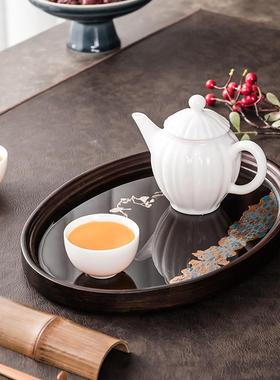 茶日式黑胡木托盘用干泡茶盘实木茶盘长65545方形桃具家木制托盘配件