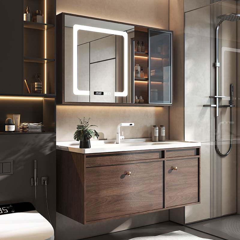 熠达浙江浴室柜工厂直销深胡桃木色卫生间洗手洗脸洗漱台盆柜