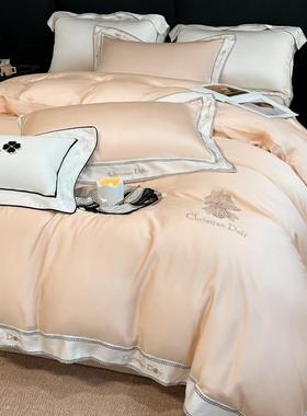 A简类60TS-YFL支奥地利兰精丝素绣花四件套天凉感约裸睡色床品可