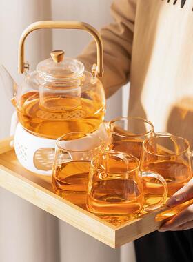 耐热璃煮茶茶套装家用日44430式下午茶茶玻具加热花茶壶烛台蜡煮炉
