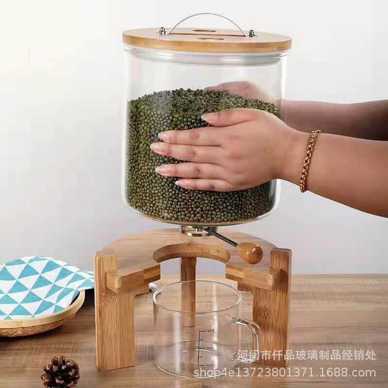 高硼硅玻璃储计量米桶粮璃米箱大号杂粮桶带底座杂大容量玻HQN米