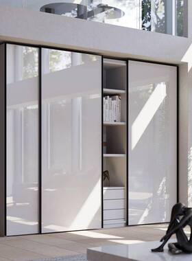 5YA1推拉门衣柜简约现代三移门亮光白色2.4米1.8m整体大衣橱实木