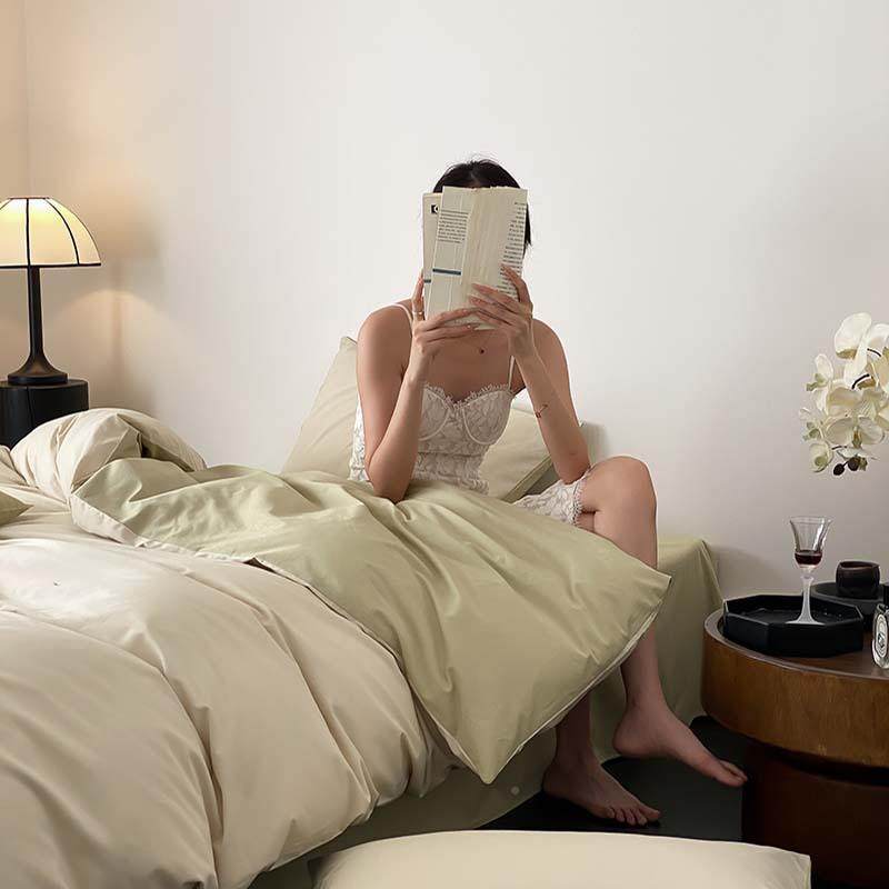 1YN0支A类全棉拼色陶瓷磨毛约四件套简纯棉单床被套长绒0棉床上用