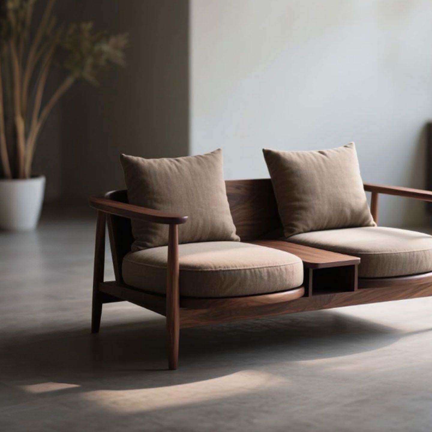 新中式北美黑胡桃木罗汉床宋式美学双人连体椅客厅小户型实木沙发