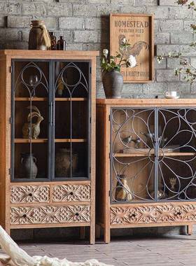 式乡村复古做旧铁雕OJB花餐艺美边民宿客厅柜酒柜家用收纳储物玄