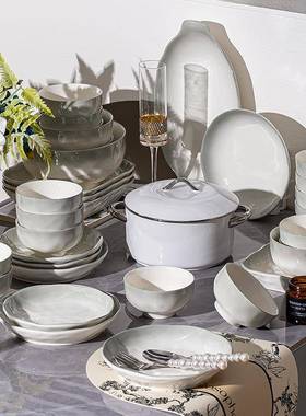 釉彩渐11455色碗饭盘高颜值陶瓷碗下碟盘套装家用盘变子碗套装简约风