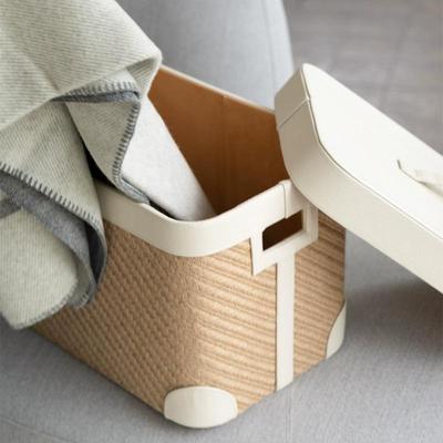 黄麻手H-45编织功工能带盖收纳箱纤皮脏衣篓篮带盖用途多收多纳盒