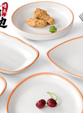 10个装塑密胺盘子商33821用创意料小吃餐厅饭套店菜盘椭圆鱼盘盘餐具装