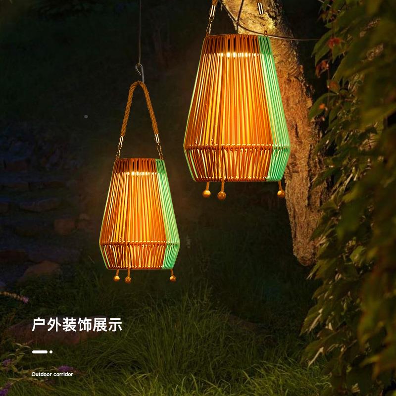 新太阳能庭院藤条竹灯编笼中式复古户外灯挂灯阳款台装192饰小夜