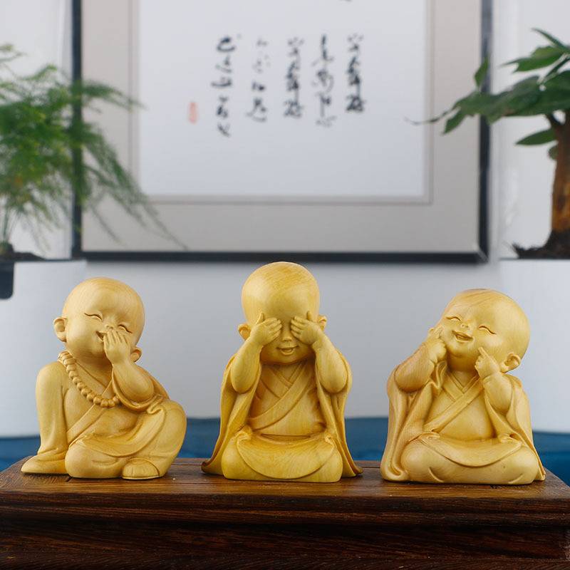 OQ5M小叶黄杨木雕刻男士把玩手把件家居装饰实木人物摆件小和尚小