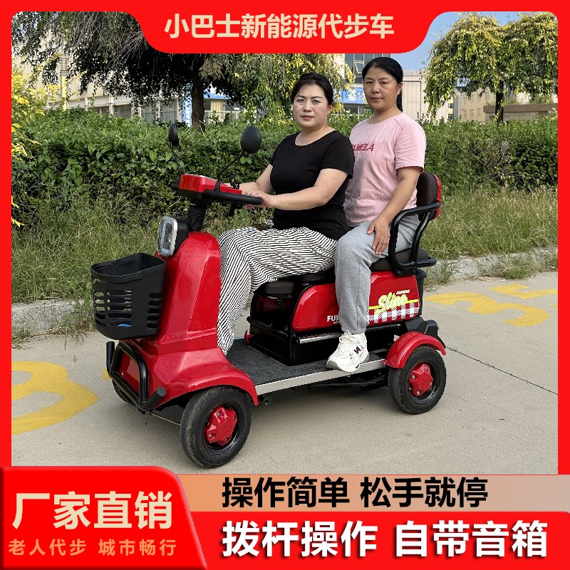 小巴士双人座小型电动四轮车老年人代步M车接送孩子残疾人爬坡