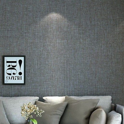 日式灰色纯素色亚麻现代简约无B缝墙布客厅卧室宾馆酒店工程壁布