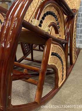 天然藤椅老人阳台红色摇摇椅躺椅大人家用午睡藤编庭院逍遥椅