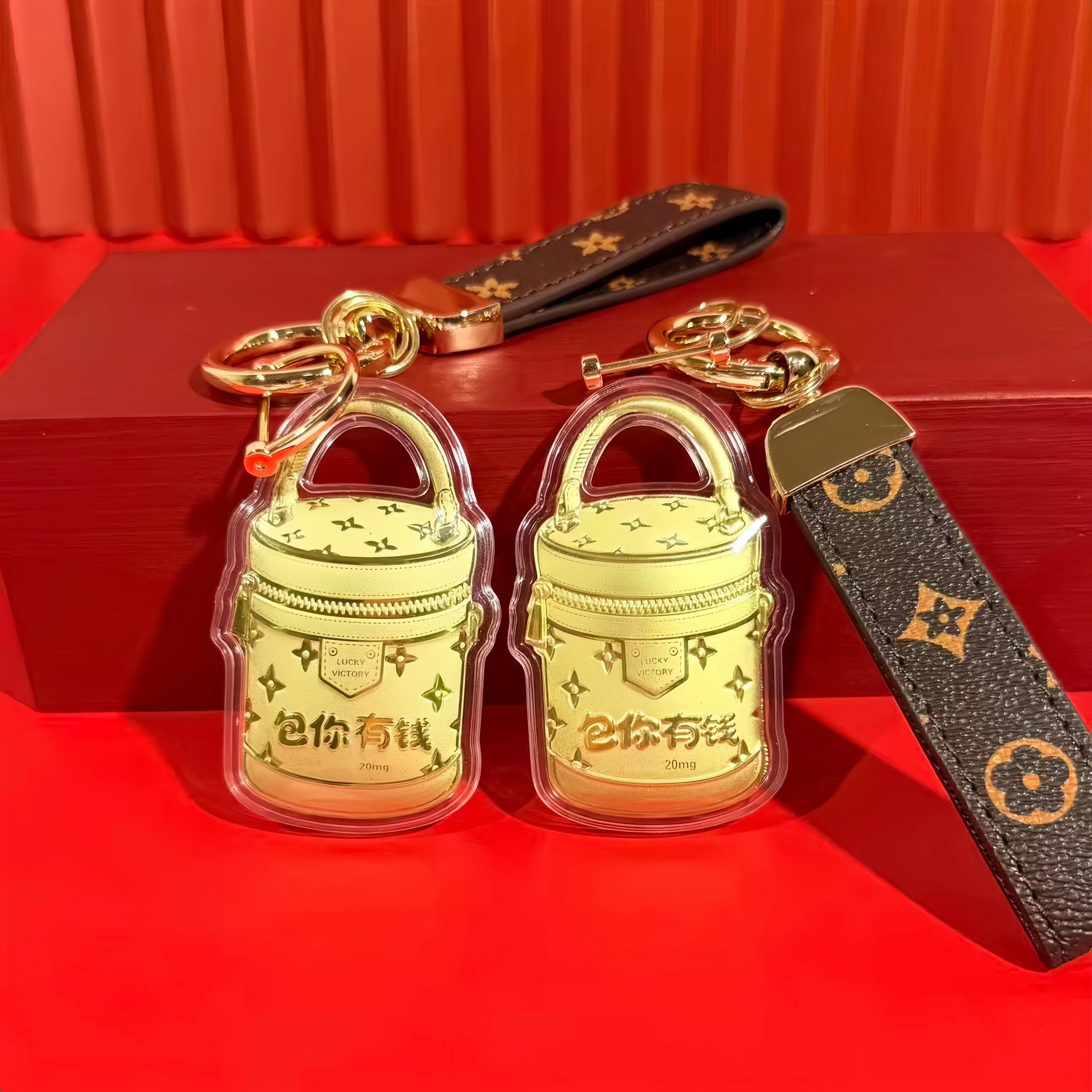 水贝黄金包你有钱创意水桶包老花口红收纳包包挂件钥匙扣圆筒便携