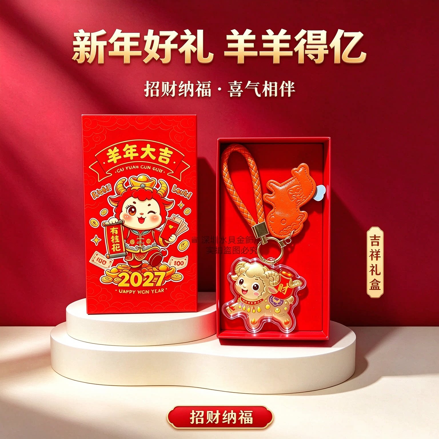2027羊年招财挂件新年企业公司活动婚礼年会伴手礼小羊钥匙扣礼品