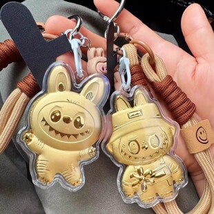 水贝热卖拉布布黄金钥匙扣labubu手机链包包足金挂件送女友闺蜜
