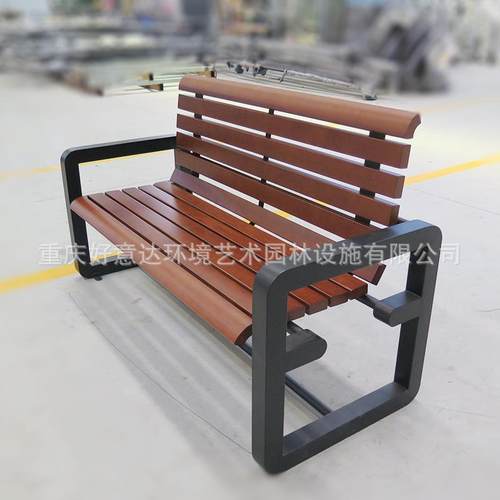 户外景区长条凳金属防腐木长椅室外成品公园椅新中式复古休闲椅