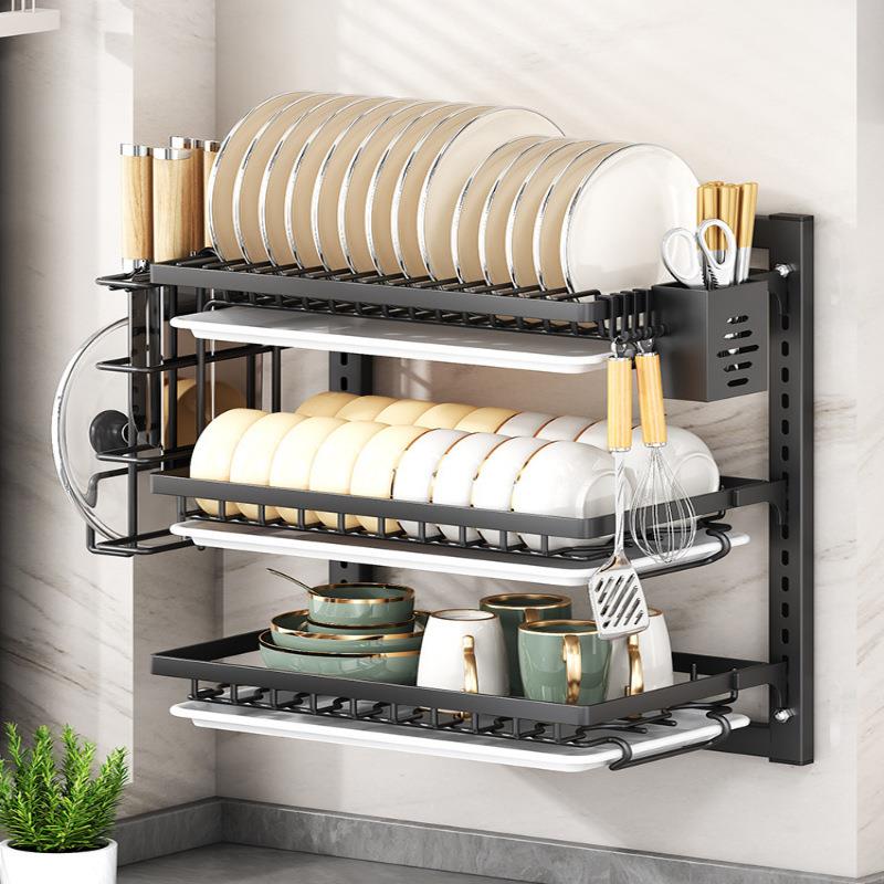 免打孔厨房置物架多层碗架收纳架多功能碗筷碗盘墙上壁挂式沥水架