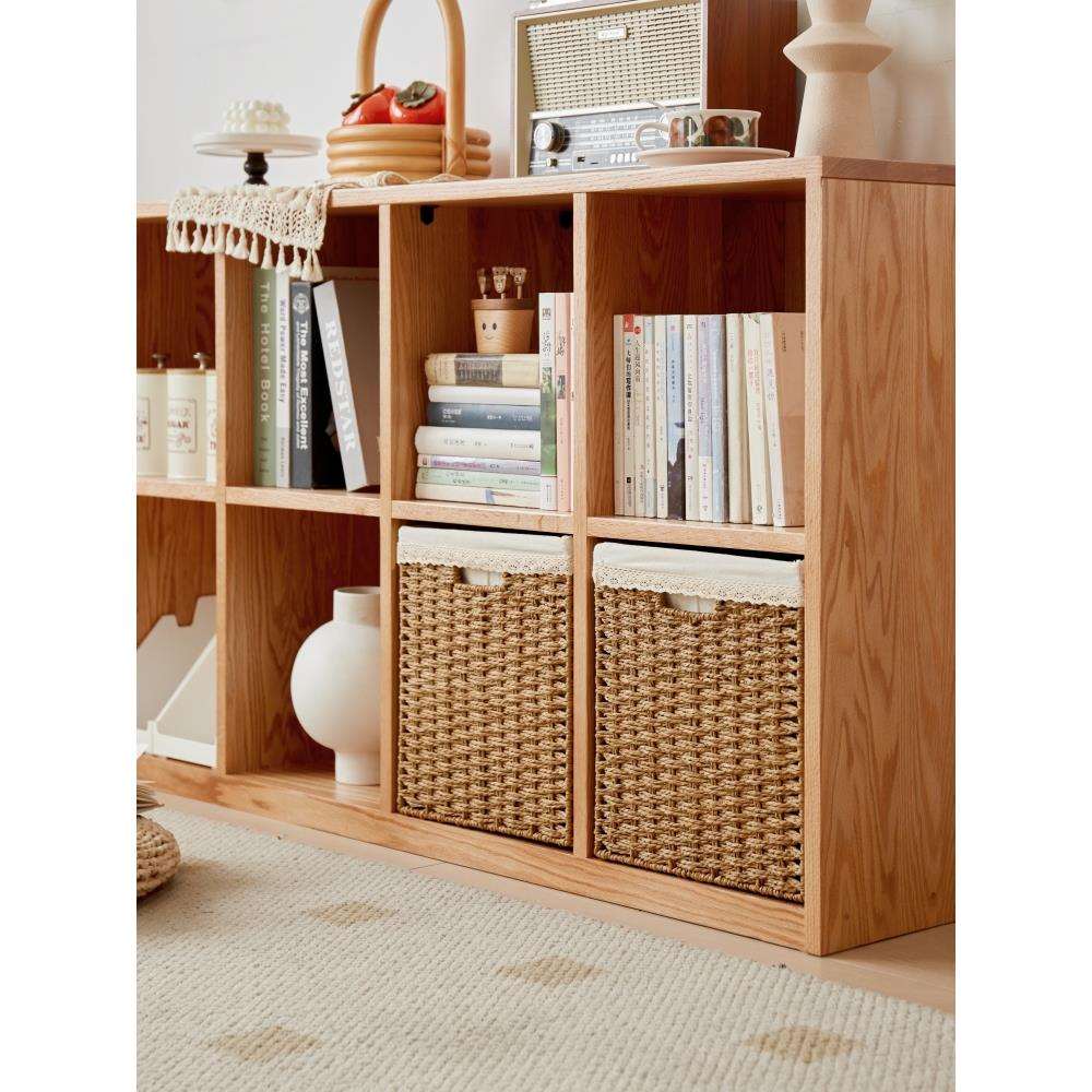 书柜编织收纳筐抽屉式书架开放格子收纳盒橱柜储物箱仿藤编正方形