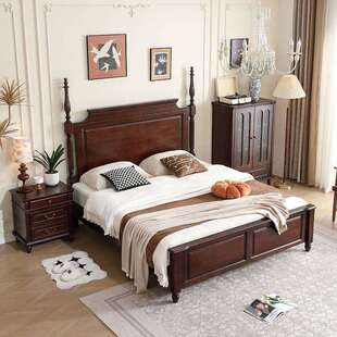 美式家用实木床1米8大床高端主卧室双人床法式复古床小户型储物床