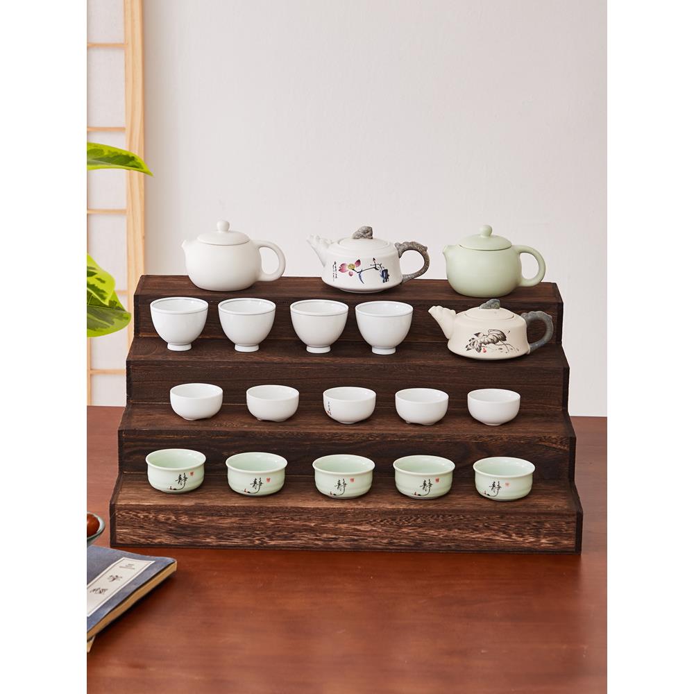 实木茶杯架博古架桌面茶壶架茶具阶梯收纳架珠宝陈列架产品展示台