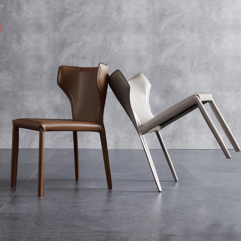 马鞍皮餐椅家用现代简约北欧轻奢餐椅意式极简设计师椅子书桌椅