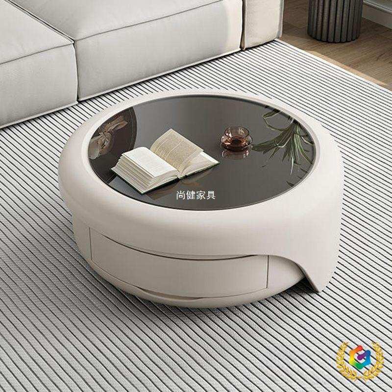 ?茶几家用客厅玻璃小户型轻奢现代简约意式奶油网红圆形电视柜组