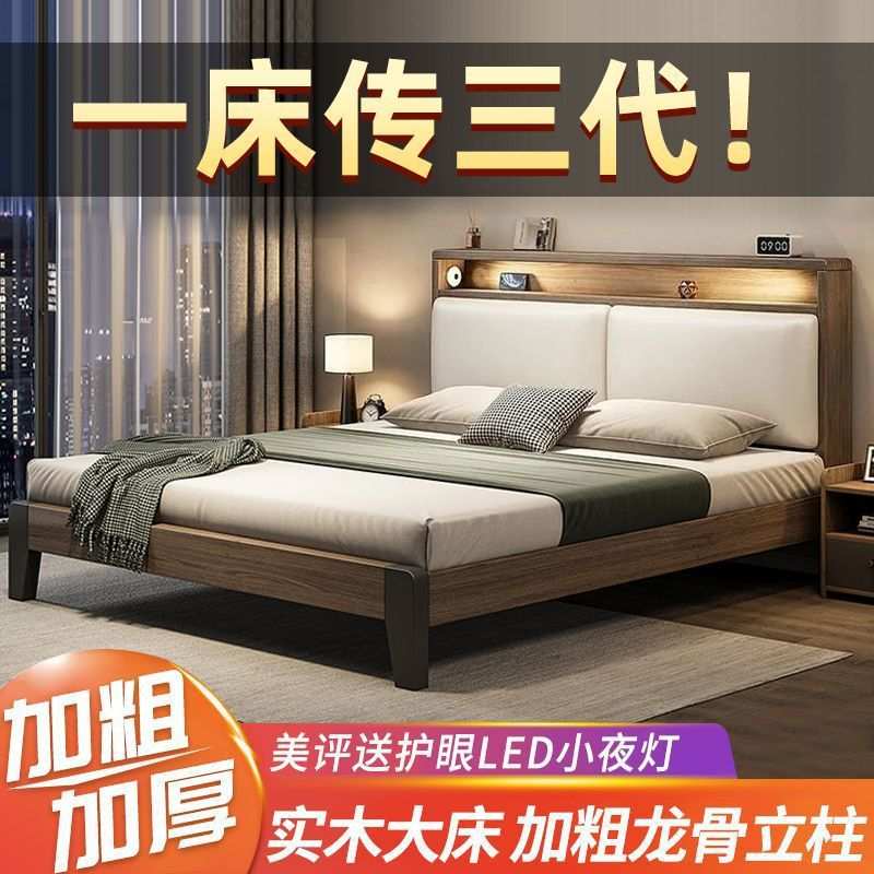 实木床1.5米现代简约双人床1.8x2米主卧家用出租房民宿1.2m单人床