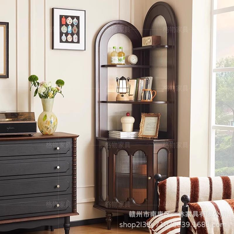 中古风实木角柜复古法式展示柜卧室收纳柜客厅靠墙储物柜
