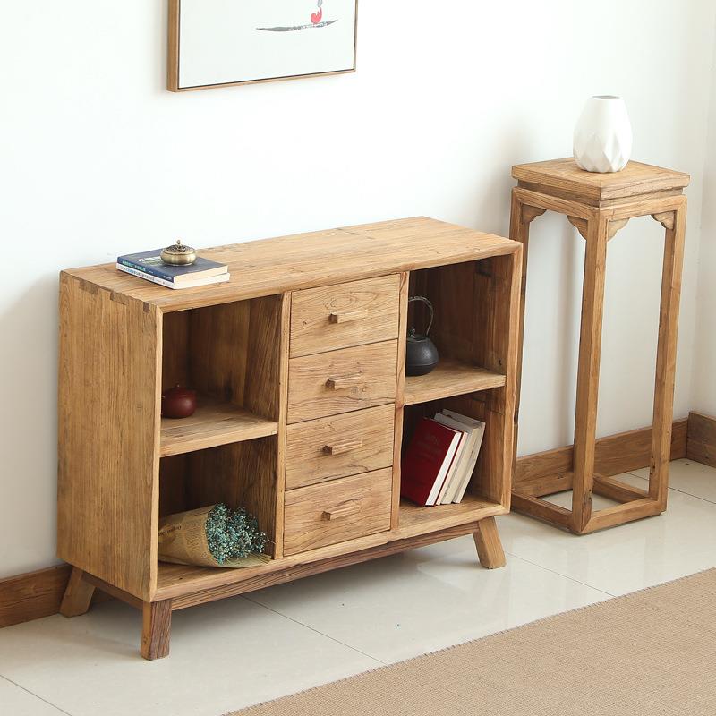 老榆木书柜实木门板置物架靠墙客厅办公室一体靠墙家用架家具