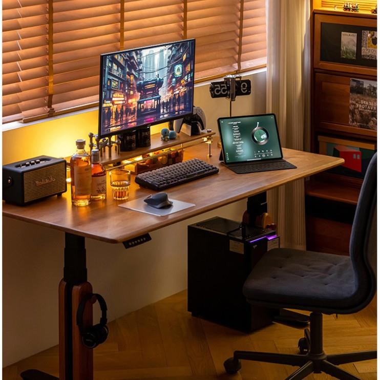 朝朝电动升降桌樱桃木升降书桌实木双电机自动升降电脑办公桌