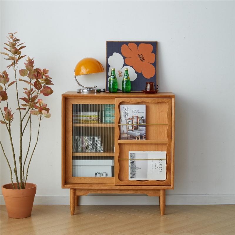 北欧樱桃木全实木边柜杂志柜书柜书架简约电视边柜储物柜置物斗柜