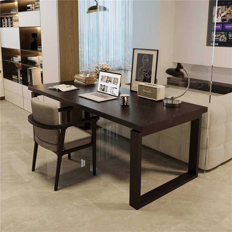 横厅沙发后长条桌黑色全实木客厅大长书桌书房大板桌学习原木桌子