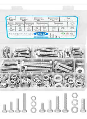 跨境热销246/252pcs英美制304不锈钢外六角螺栓螺母平弹垫圈套装