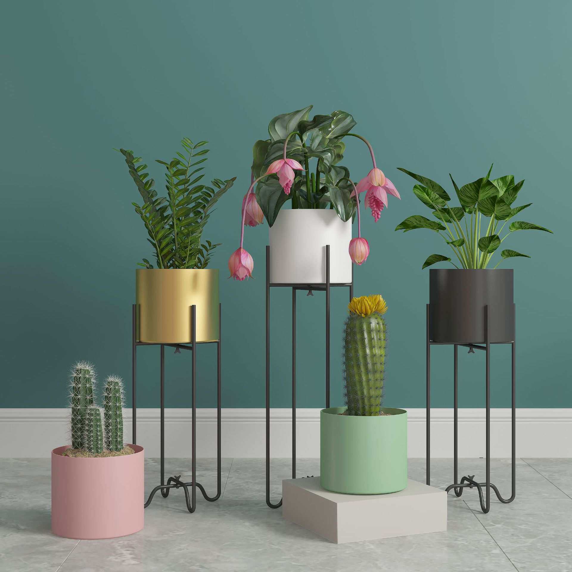 源头厂家直销北欧花架铁艺折叠花器创意款金属花盆架客厅置物架