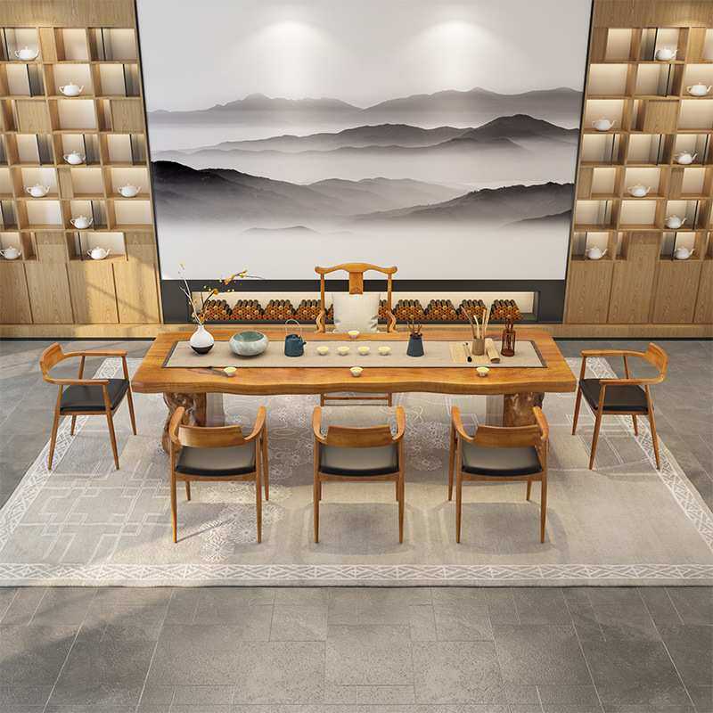 茶馆禅意实木茶桌椅组合新中式大小户型茶室接待会客泡茶桌全实木