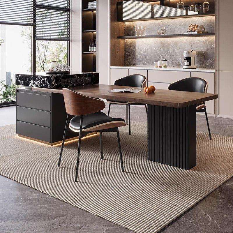 高端岩板岛台餐桌一体可伸缩可泡茶意式岩板餐桌家用开放厨房岛台