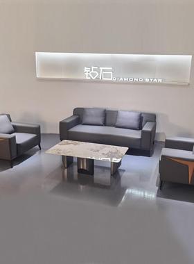 现代简约办公沙发灰色沙发商务会客洽谈休息区沙发办公室沙发皮质