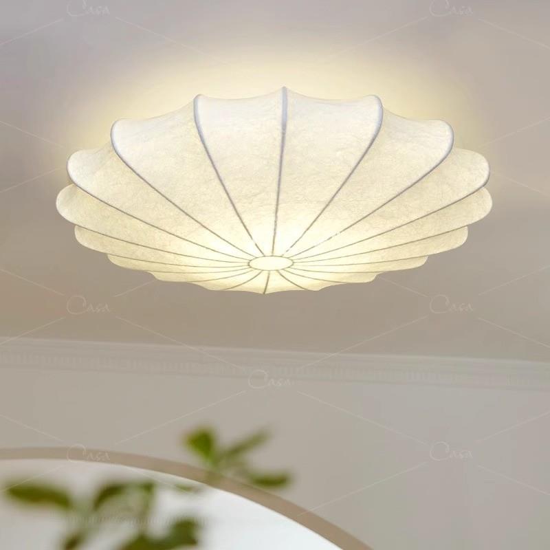 蚕丝吸顶灯奶油侘季风卧室现代艺术卧室温馨房间书房设计师圆形灯