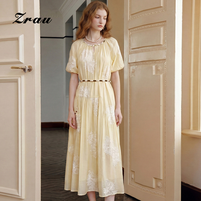 【直播限定】ZRAU夏季温柔风重工刺绣泡泡袖连衣裙—Z2252L0024