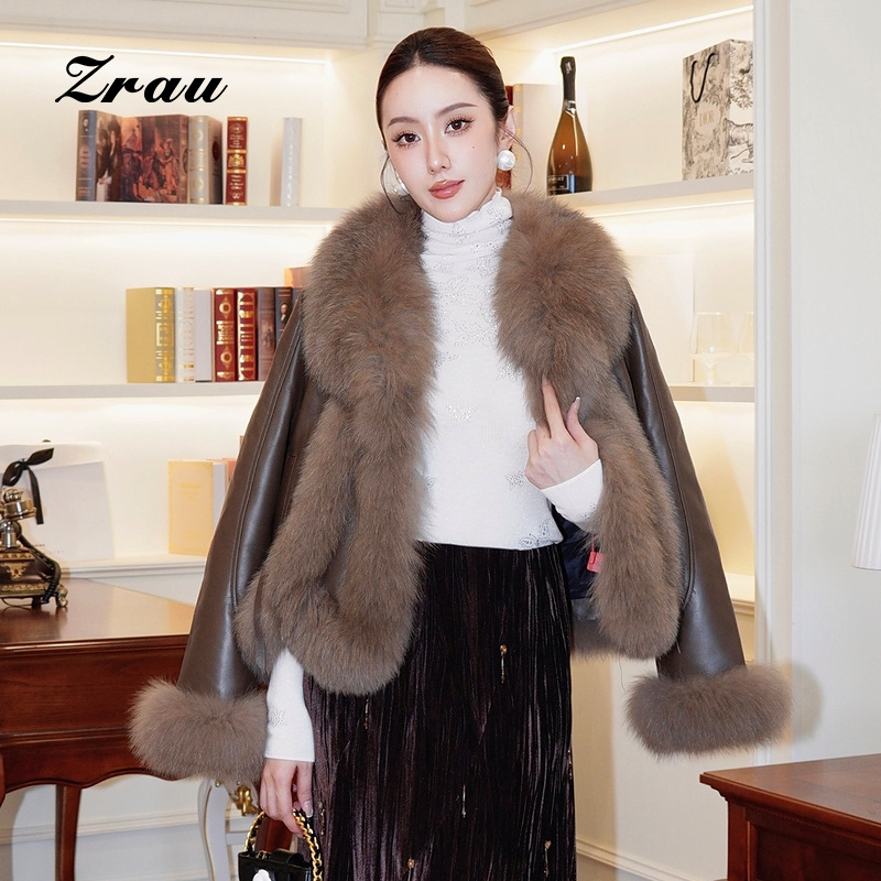 冬季新款绵羊皮革+狐狸毛拼接