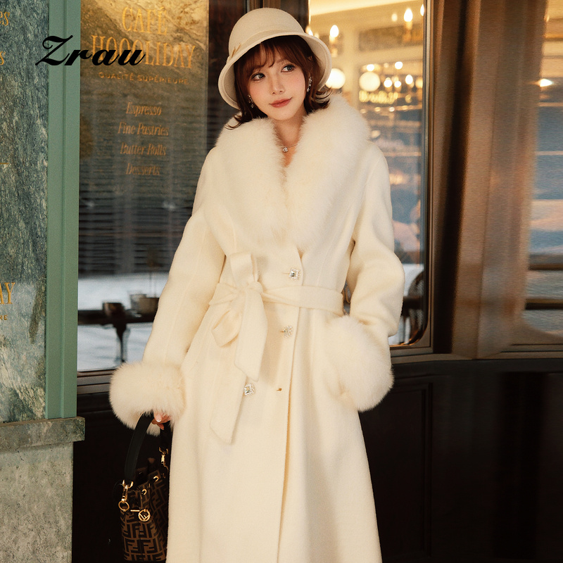 狐狸毛领商场博主同款毛呢外套