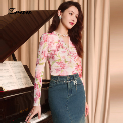 秋季新款印花长袖上衣女装