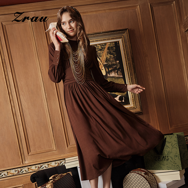 冬季新款长袖简约中长裙女