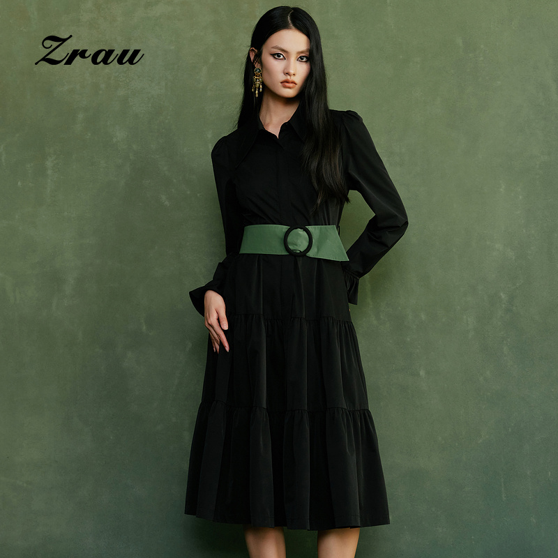 新款百搭经典黑风衣外套