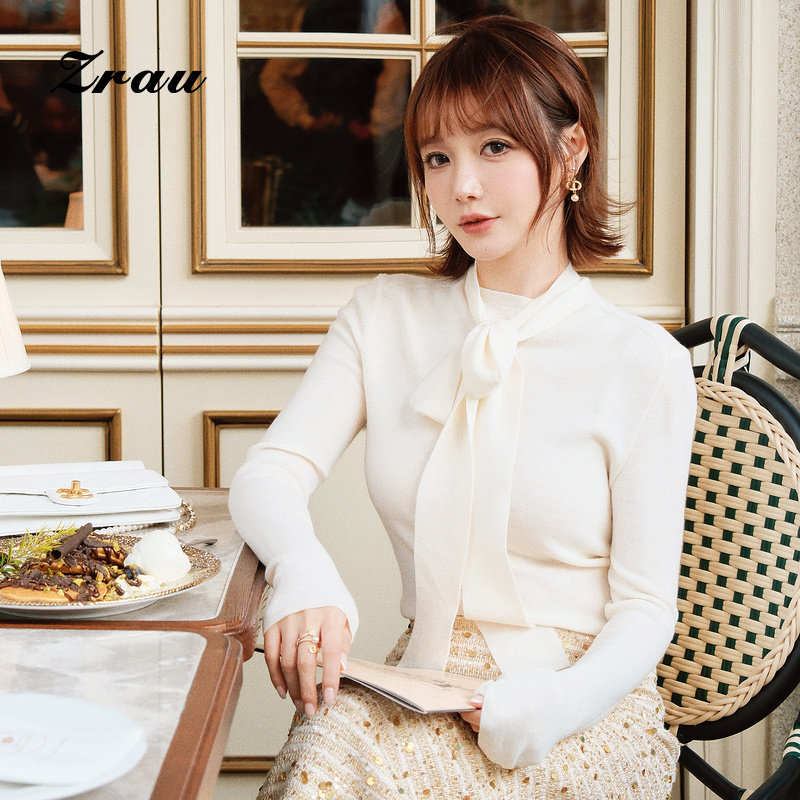 ZRAU【商场同款】秋冬绵羊毛100%修身显瘦毛衫百搭通勤打底套衫