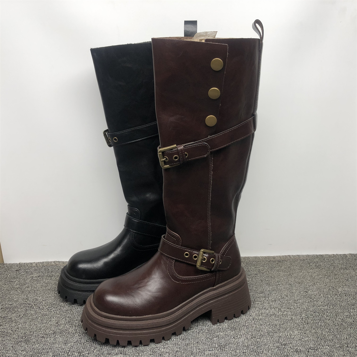 品牌撤柜女靴复古英伦风厚底加绒